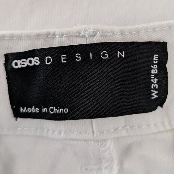 ASOS White Stretch Denim High-Rise 9-Inch Button-Fly Shorts; Size 34 - Picture 3 of 4